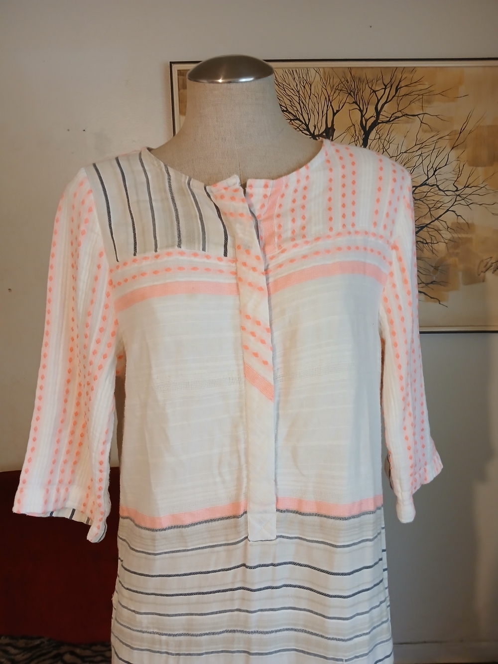 Anthropologie Ace & Zig Cream Tunic Dress with Coral & Gray Stripes